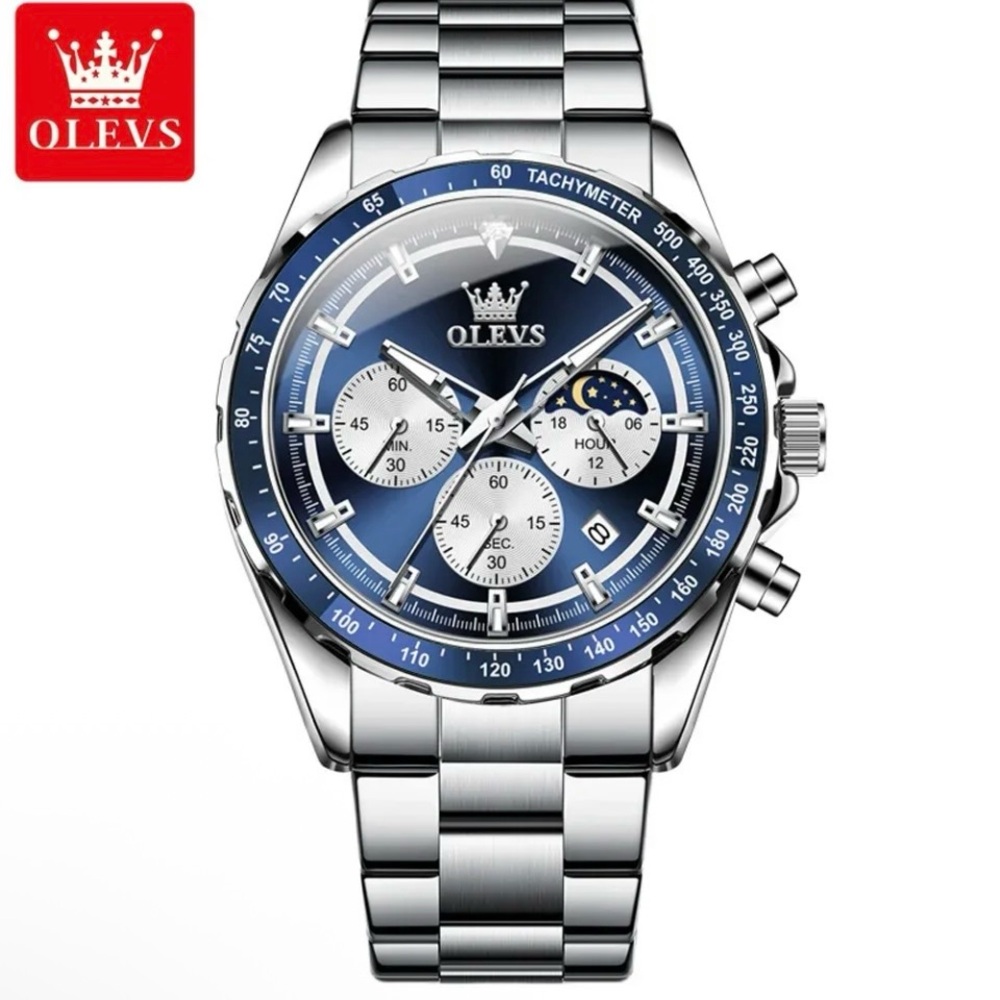 NWT NIB OLEVS Silver Chronograph Quartz Watch